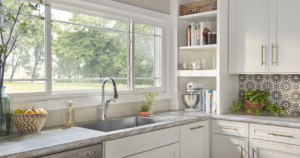 Mobile home window above a kitchen sink